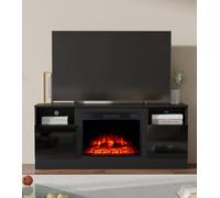 Scorri sopra l'immagine per ingrandirla M.C.Haus Camino elettrico con supporto TV per TV fino a 143,9 cm x 80 cm, intrattenimento in legno con luce a LED, frontale in vetro, 147,3 cm