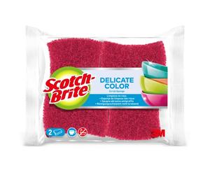 Scotch-Brite Delicate Color Pack de 2 Estropajos de Cocina - Proteccion para los Dedos - No Raya - Color Rojo