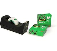 Scotch Dispenser C38, Nero + Nastro Adesivo Magic, 3 Rotoli, 19 mm x 33 m | Ricaricabile, per Casa e Ufficio con Nastro Adesivo Opaco Multiuso per Riparazione Documenti, Etichettatura e Sigillatura