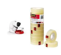 Scotch Dispenser Cane Per Nastro Adesivo Piccolo, Dimensione 19 Mm X 33 Mm, Colore Bianco Con Base Rossa & Nastro Adesivo 3M, Trasparente Acrilico, 15 Mm X 33 M