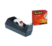 Scotch Dispenser per nastro adesivoC38 nero + Nastro adesivoCrystal, 1 rotolo, 19 mm x 10 m