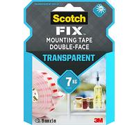 Scotch-Fix Nastro Biadesivo Trasparente, 19 mm x 5 m - Nastro per Montaggio permanente, Ottimo per il Montaggio di Vetro, Piastrelle e Lavori Artistici