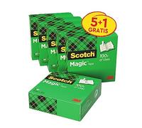 Scotch Nastro Adesivo Invisibile Magic, 6 Rotoli, 19 mm x 33 m | Nastro Adesivo Multiuso per Riparazione Documenti, Etichettatura e Sigillatura; Finitura Opaca, Invisibile e Scrivibile