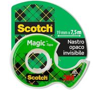 Scotch Nastro adesivo Magic - 1 Rotolo da 19 mm x 7,5 m, Dispenser portatile - Nastro Trasparente Opaco e Scrivibile Ottimo per Casa, Ufficio e Scuola