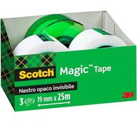 Scotch Nastro Adesivo Magic, 3 Rotoli, 19 mm x 25 m + 1 Dispenser GRATIS | Nastro Adesivo Multiuso per Riparazione Documenti, Etichettatura e Sigillatura; Finitura Opaca, Invisibile e Scrivibile
