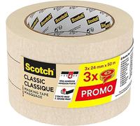 Scotch Nastro Adesivo per Mascheratura Classico Beige, 24 mm x 50 m, Confezione da 3 Pezzi - Per Pittura e Decorazione Interna