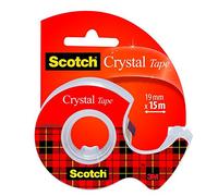 Scotch Nastro Trasparente Crystal su Dispenser, 1 Rotolo, 19 mm x 15 m | Nastro Adesivo Multiuso, Aderenza Forte e Permanente; Finitura Trasparente Lucida per Imballare, Sigillare e Riparare