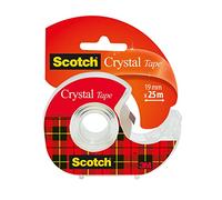 Scotch Nastro Trasparente Crystal su Dispenser, 1 Rotolo, 19 mm x 25 m | Nastro Adesivo Multiuso, Aderenza Forte e Permanente; Finitura Trasparente Lucida per Imballare, Sigillare e Riparare
