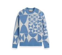 Scotch & Soda Textured Jacquard Crewneck Felpa, Diamond Blue AOP, M Uomo