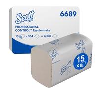 Scott Control asciugamani intercalati 6689, 1 velo, assorbente e resistente, 15 confezioni da 304 fogli (totale 4560), Bianco.