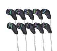 Scott Edward 10 pezzi in pelle sintetica per testa da golf in ferro con chiusura magnetica collo lungo protegge chiaramente l'albero del club con numero 3-9/A/P/S