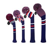Scott Edward Knitted Golf Head Covers 4PCS Handmade Fit Bene per Driver e Fairway Woods con Collo Lungo Pom Pom Golf Club Headcovers Set Colorati Colori Multipli