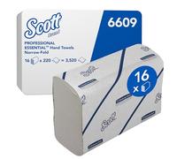 Scott Essential 6609 Asciugamani a 2 strati Narrowfold, Ecologici e Usa e getta, Asciugamani di carta bianchi con fibra riciclata, 16 clip x 220 (3.520 totali)