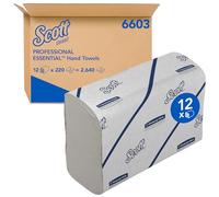Scott Essential Asciugamani 6603, Asciugamani di carta bianchi con piegatura stretta, Certificati FSC, 12 Fascette x 220, bianchi (2.640 totali)