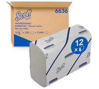 Scott Asciugamani Scott Essential 6636 - Asciugamani di carta bianchi con piegatura stretta - 12 fascette x 220 (2.640 totali)