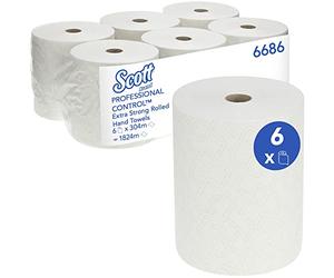 Scott® Extra Strong™ Asciugamani in Rotolo 6686, Asciugamani Monouso a 1 Velo, Bianchi, Resistenti e Assorbenti, 6 Rotoli x 304 m (1.824 m Totali)