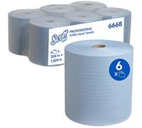Scott Professional 6668 Asciugamani di carta, Asciugamani di carta azzurri a 1 Velo, Certificati per il Contatto Alimentare ed Ecolabel, 6 Rotoli di carta x 304 m