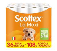 Scottex Carta Igienica La Maxi, Rotoli di Carta Igienica a Durata Tripla, Extra Morbidi e Assorbenti, con Trama 3D, 36 Maxi Rotoli da 500 Strappi (18,000 Strappi)