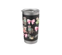 Scottish Fold Cat Coquette Toile Rosa Fiocco Floreale Bicchiere termico in acciaio inox doppia parete