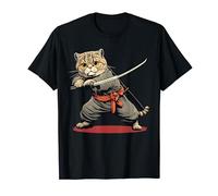 Scottish Fold Cat giapponese Samurai Kawaii Ninja Cat Maglietta
