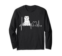 Scottish Fold Cat Heartbeat ECG Funny Cats & Kitten Lovers Maglia a Manica