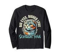 Scottish Fold Cat Kitty Lover Animale Pet Kitten Meow Maglia a Manica