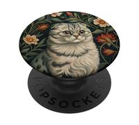 Scottish Fold grigio argento gatto soriano floreale PopSockets PopGrip Adesivo