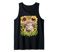 Scottish Highland Cow Pink Wildflower Crown Floral Sunflower Canotta