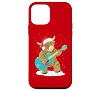 Scottish Highland Cow suona la chitarra nella neve natalizia Custodia per iPhone 12 mini