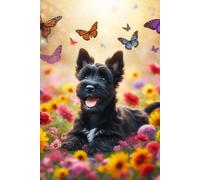 Scottish Terrier Puppy in a field of colorful flowers Notebook - Large 6 x 9 inches - 127 Pages