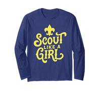 Scout Like A Girl Fleur De Lis BSA Cub Scouts Typography Maglia a Manica