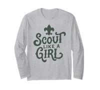 Scout Like A Girl Fleur De Lis BSA Cub Scouts Typography Maglia a Manica