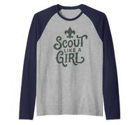 Scout Like A Girl Fleur De Lis BSA Cub Scouts Typography Maglia con Maniche Raglan