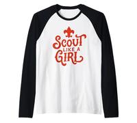 Scout Like A Girl Fleur De Lis BSA Cub Scouts Typography Maglia con Maniche Raglan