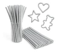 Scovolini per Fai-da-Te, Dimensione 30 cm, Artigianato Creativo, Ideali per Decorazioni, Bricolage e Progetti Creativi, Morbidi e Modellabili- OFITURIA (Argento, 50 pz, 30 cm)