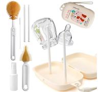 Scovolino Biberon 6 in 1 Kit con Silicone Spazzola per Biberon e Capezzoli Spazzola per Cannucce Rastrelliere Asciuga Biberon Dispenser di Sapone Liquido e Scatola di stoccaggio