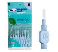 Scovolino TePe, Extra Soft, Blu, 0.6mm/ISO 3, 8pz, rimozione placca, pulizia interdentale efficace, per spazi medi