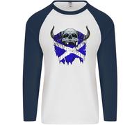 Scozia Bandiera Teschio Scozzese Biker Gotico Uomo L/S Baseball T-Shirt