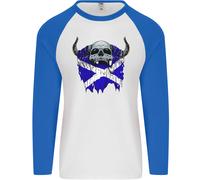 Scozia Bandiera Teschio Scozzese Biker Gotico Uomo L/S Baseball T-Shirt