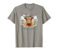 Scozia Highland Mucca con Corona Floreale Acquerello Maglietta