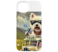 Scozia, Highlands, Westie, cartone animato illustrato Custodia per iPhone 15 Plus