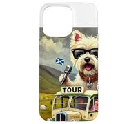 Scozia, Highlands, Westie, cartone animato illustrato Custodia per iPhone 15 Pro Max