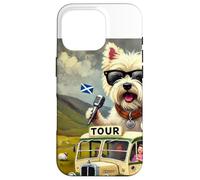 Scozia, Highlands, Westie, cartone animato illustrato Custodia per iPhone 16 Pro
