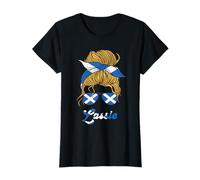 Scozia Messy Bun Lassie Girl Bandiera Scozzese Radici Orgogliose Maglietta
