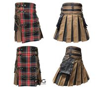 Scozzese Gotico Kilt Nero Scozzese Anteriore Grembiule Utilità Kilt Taglia 28-62