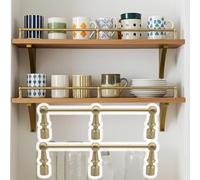 Scpantkend 8-38 in Long Floating Shelf Railing Rod, 2 pcs Brass Shelf Rail with 3 Spindles, Cabinet Fence Decorative Guardrail for Glassware, Collectibles(Brass-Style B,36in/91cm)