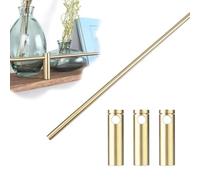Scpantkend Cabinet Metal Guardrail Bar for Wood Shelves, Brass Bar Shelf Guard Rail with 3 Posts, 20 24 32 36 38 in Long Prevent Falling Barrier Rod for Gallery(Brass-Style a,64cm/25.2in)
