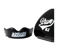 SCRAMBLE Paradenti per adulti e ragazzi, con custodia, per boxe, MMA, arti marziali, rugby, hockey, karate, muay thai, contatto e sport da combattimento, colore nero, per proteggere denti e gengive.