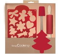 ScrapCooking 1142 - Kit per pasticceria, biscotti di Natale, confezione regalo, stampo per taglierina, spatola e rotolo, in legno di silicone e acciaio inox, stampo per torta per bambini