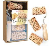 SCRAP COOKING - Kit Cookie Roll con 3 mini rotoli da pasticceria in legno con motivi - decori con stampe incise in rilievo - Stampo decorativo per biscotti, frollini, biscotti - 3963